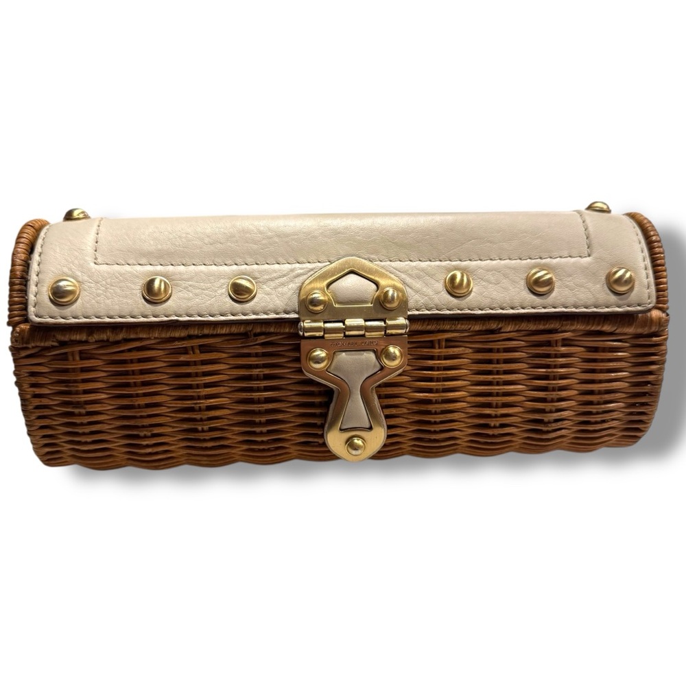 Michael Kors Vanilla Santorini Clutch - Wicker, Ivory Leather, Golden Hardware